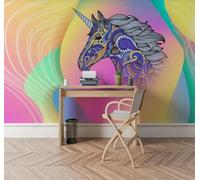 Tzxztt Créatif Coloré Dégradé Animaux Cheval Papier Peint 3D Moderne Soie Texturée Haut De Gamme Idéal Pour Le Salon Et La Chambre à Coucher-350cm×256cm