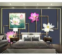 Tzxztt Créatif Doré Géométrique Lotus Poisson Papier Peint 3E Moderne Soie Texturée Haut De Gamme IdéAl Pour Le Salon Et La Chambre à Coucher-250cm×170cm