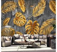 Tzxztt Créatif En Relief Feuille D'Or Lignes Grises Feuille De Bananier Papier Peint 3D Moderne Soie Texturée Haut De Gamme Idéal Pour Le Salon Et La Chambre à Coucher-430cm×300cm