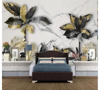 Tzxztt Créatif Feuille D'Or Tropical Végétation Imitation Marbre Papier Peint 3D Moderne Soie Texturée Haut De Gamme Idéal Pour Le Salon Et La Chambre à Coucher-350cm×256cm