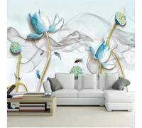 Tzxztt Créatif Lotus Bleu Fumée Petit Poisson Papier Peint 3E Moderne Soie Texturée Haut De Gamme IdéAl Pour Le Salon Et La Chambre à Coucher-200cm×140cm