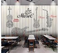 Tzxztt Créatif Rétro Art Planches De Bois Instruments De Musique Notes De Musique Papier Peint 3D Moderne Soie Texturée Haut De Gamme Idéal Pour Le Salon Et La Chambre à Coucher-250cm×170cm
