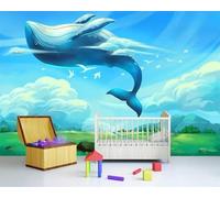 Tzxztt Créatif Tridimensionnel Ciel Nuages Blancs Baleine Papier Peint 3E Moderne Soie Texturée Haut De Gamme IdéAl Pour Le Salon Et La Chambre à Coucher-150cm×105cm