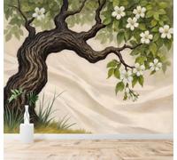 Tzxztt Créativité Noir Arbres Fleurs Blanches Feuilles Vertes Papier Peint 3D Moderne Soie Texturée Haut De Gamme Idéal Pour Le Salon Et La Chambre à Coucher-300cm×210cm
