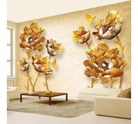 Tzxztt Créativité Relief Doré Lotus Art Papier Peint 3d Moderne Soie Texturée Haut De Gamme IdéAl Pour Le Salon Et La Chambre à Coucher-400cm×280cm