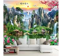 Tzxztt De Belles Montagnes Élevées Une Cascade Des Pins Des Oiseaux En Vol Un Lac Papier Peint 3E Moderne Soie Texturée Haut De Gamme IdéAl Pour Le Salon Et La Chambre à Coucher-200cm×140cm