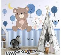 Tzxztt Dessin À La Main Chaleureux Esthétique Cartoon Petit Ours Petits Animaux Papier Peint 3D Moderne Soie Texturée Haut De Gamme Idéal Pour Le Salon Et La Chambre à Coucher-200cm×140cm