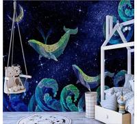 Tzxztt Dessin À La Main Fraîcheur Fantaisie Étoiles Baleines Océan Papier Peint 3D Moderne Soie Texturée Haut De Gamme Idéal Pour Le Salon Et La Chambre à Coucher-430cm×300cm