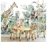 Tzxztt Dessin À La Main Frais Petits Animaux Éléphant Jungle Papier Peint 3D Moderne Soie Texturée Haut De Gamme Idéal Pour Le Salon Et La Chambre à Coucher-400cm×280cm