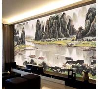 Tzxztt Dessin À La Main Haute Montagne Cours D'Eau Champs Image Paysage Papier Peint 3D Moderne Soie Texturée Haut De Gamme Idéal Pour Le Salon Et La Chambre à Coucher-250cm×170cm