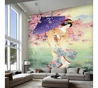 Tzxztt Dessin À La Main Magnifique Dessin Animé Fleurs De Cerisier Beauté Parapluie Papier Peint 3E Moderne Soie Texturée Haut De Gamme IdéAl Pour Le Salon Et La Chambre à Coucher-350cm×256cm