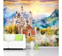 Tzxztt Dessin Animé Beau Ciel Pays Des Merveilles Château Forêt Papier Peint 3E Moderne Soie Texturée Haut De Gamme IdéAl Pour Le Salon Et La Chambre à Coucher-350cm×256cm