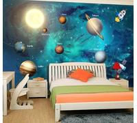 Tzxztt Dessin Animé Ciel Étoilé Planète Fusée Vaisseau Spatial Papier Peint 3E Moderne Soie Texturée Haut De Gamme IdéAl Pour Le Salon Et La Chambre à Coucher-150cm×105cm