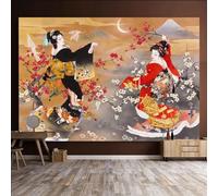 Tzxztt Dessin Animé Coloré Dessiné À La Main Fleurs De Cerisier Femme Danse Oiseau En Vol Papier Peint 3E Moderne Soie Texturée Haut De Gamme IdéAl Pour Le Salon Et La Chambre à Coucher-250cm×170cm