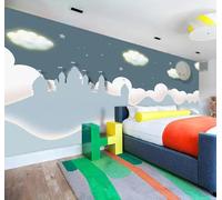 Tzxztt Dessin Animé Étoiles Nuages Blancs Château Lune Papier Peint 3E Moderne Soie Texturée Haut De Gamme IdéAl Pour Le Salon Et La Chambre à Coucher-400cm×280cm