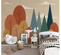 Tzxztt Dessin Animé Forêt Animaux Renard Nuages Blancs Papier Peint 3D Moderne Soie Texturée Haut De Gamme Idéal Pour Le Salon Et La Chambre à Coucher-150cm×105cm