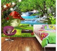 Tzxztt Dessin Animé Forêt Rivière Fleurs Champignons Papier Peint 3D Moderne Soie Texturée Haut De Gamme Idéal Pour Le Salon Et La Chambre à Coucher-200cm×140cm