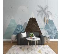 Tzxztt Dessin Animé Géométrique Sommet De Montagne Arbres Oiseaux En Vol Papier Peint 3E Moderne Soie Texturée Haut De Gamme IdéAl Pour Le Salon Et La Chambre à Coucher-200cm×140cm