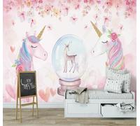 Tzxztt Dessin Animé Rose Fleurs Animaux Chevaux Papier Peint 3D Moderne Soie Texturée Haut De Gamme Idéal Pour Le Salon Et La Chambre à Coucher-430cm×300cm
