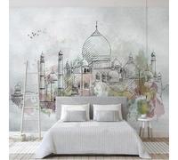 Tzxztt Dessiné À La Main Multicolore Château Oiseaux En Vol Art Papier Peint 3d Moderne Soie Texturée Haut De Gamme IdéAl Pour Le Salon Et La Chambre à Coucher-400cm×280cm