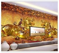 Tzxztt Doré Sculpture Sur Jade Bête Animal Licorne Relief Papier Peint 3D Moderne Soie Texturée Haut De Gamme Idéal Pour Le Salon Et La Chambre à Coucher-300cm×210cm