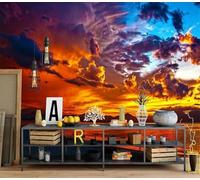 Tzxztt Élégant Coucher De Soleil Nuages Colorés Océan Papier Peint 3E Moderne Soie Texturée Haut De Gamme IdéAl Pour Le Salon Et La Chambre à Coucher-200cm×140cm