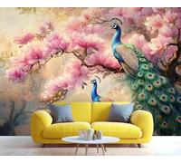 Tzxztt Élégant Tridimensionnel Rose Fleurs Paon Papier Peint 3E Moderne Soie Texturée Haut De Gamme IdéAl Pour Le Salon Et La Chambre à Coucher-430cm×300cm