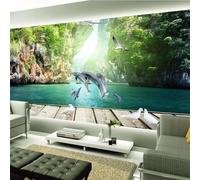 Tzxztt En Relief Montagnes Lacs Dauphins Oiseaux En Vol Papier Peint 3d Moderne Soie Texturée Haut De Gamme IdéAl Pour Le Salon Et La Chambre à Coucher-250cm×170cm