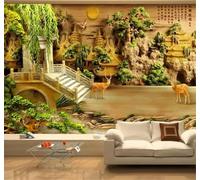 Tzxztt En Relief Relief Petit Pont Petit Chemin Végétation Papier Peint 3D Moderne Soie Texturée Haut De Gamme Idéal Pour Le Salon Et La Chambre à Coucher-150cm×105cm