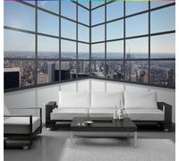 Tzxztt En Trois Dimensions Balcon Baie Vitrée Ville Architecture Immeuble Papier Peint 3D Moderne Soie Texturée Haut De Gamme Idéal Pour Le Salon Et La Chambre à Coucher-200cm×140cm