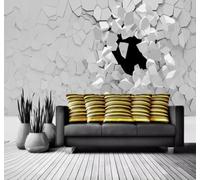 Tzxztt En Trois Dimensions Blanc Extension Espace Briser Le Mur Papier Peint 3D Moderne Soie Texturée Haut De Gamme Idéal Pour Le Salon Et La Chambre à Coucher-350cm×256cm