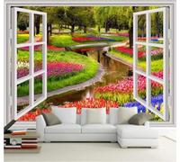 Tzxztt En Trois Dimensions Fausses Fenêtres Parc Champ De Fleurs Forêt Ruisseau Papier Peint 3D Moderne Soie Texturée Haut De Gamme Idéal Pour Le Salon Et La Chambre à Coucher-200cm×140cm