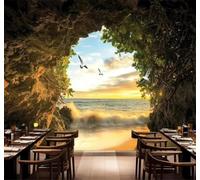 Tzxztt En Trois Dimensions Grotte Mouette Mer Vue Sur La Mer Papier Peint 3D Moderne Soie Texturée Haut De Gamme Idéal Pour Le Salon Et La Chambre à Coucher-300cm×210cm