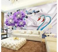Tzxztt En Trois Dimensions Luxueux Cygne Violet Fleurs Bijoux Papier Peint 3D Moderne Soie Texturée Haut De Gamme Idéal Pour Le Salon Et La Chambre à Coucher-200cm×140cm