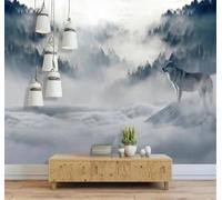 Tzxztt Encre De Chine Forêt Oiseaux En Vol Animaux Loup Papier Peint 3E Moderne Soie Texturée Haut De Gamme Idéal Pour Le Salon Et La Chambre à Coucher-400cm×280cm