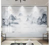 Tzxztt Encre De Chine Paysage Oiseaux En Vol Lever Du Soleil Petit Bateau Papier Peint 3E Moderne Soie Texturée Haut De Gamme IdéAl Pour Le Salon Et La Chambre à Coucher-300cm×210cm