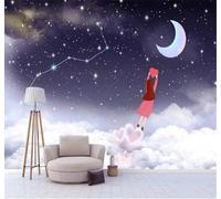 Tzxztt Esthétique Onirique Dessin À La Main Ciel Étoilé Lune Papier Peint 3D Moderne Soie Texturée Haut De Gamme Idéal Pour Le Salon Et La Chambre à Coucher-200cm×140cm