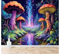 Tzxztt Fantastique Coloré Forêt Champignons Rivière Papier Peint 3D Moderne Soie Texturée Haut De Gamme Idéal Pour Le Salon Et La Chambre à Coucher-350cm×256cm