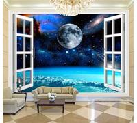 Tzxztt Fenêtre Bleu Ciel Étoilé Planète Univers Papier Peint 3E Moderne Soie Texturée Haut De Gamme Idéal Pour Le Salon Et La Chambre à Coucher-400cm×280cm