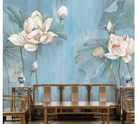 Tzxztt Feuille De Lotus Et Fleur De Lotus Peintes À La Main Vintage En Trois Dimensions Papier Peint 3E Moderne Soie Texturée Haut De Gamme IdéAl Pour Le Salon Et La Chambre à Coucher-300cm×210cm