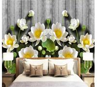 Tzxztt Feuille De Lotus Vintage En Bois Blanc Papier Peint 3E Moderne Soie Texturée Haut De Gamme IdéAl Pour Le Salon Et La Chambre à Coucher-400cm×280cm