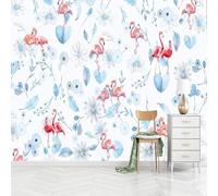 Tzxztt Feuilles Bleues Peintes À La Main Flamant Rose Papier Peint 3E Moderne Soie Texturée Haut De Gamme IdéAl Pour Le Salon Et La Chambre à Coucher-350cm×256cm