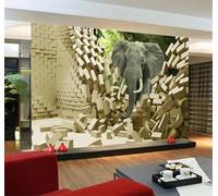 Tzxztt Forêt Créative En Tridimensionnel Avec Des Éléphants Et Un Mur De Briques Papier Peint 3E Moderne Soie Texturée Haut De Gamme IdéAl Pour Le Salon Et La Chambre à Coucher-350cm×256cm