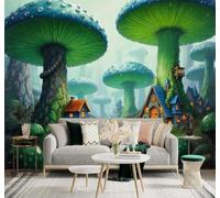 Tzxztt Forêt Enchantée Champignons Géants Maison Brume Sentier Papier Peint 3D Moderne Soie Texturée Haut De Gamme Idéal Pour Le Salon Et La Chambre à Coucher-400cm×280cm