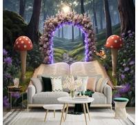 Tzxztt Forêt Livres Arche De Fleurs Champignons Papillons Papier Peint 3D Moderne Soie Texturée Haut De Gamme Idéal Pour Le Salon Et La Chambre à Coucher-430cm×300cm