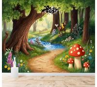 Tzxztt Forêt Rivière Sentier Champignons Fleurs Sauvages Papier Peint 3D Moderne Soie Texturée Haut De Gamme Idéal Pour Le Salon Et La Chambre à Coucher-250cm×170cm