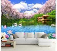 Tzxztt Forêt Rose Lac Cygne Lotus Papier Peint 3E Moderne Soie Texturée Haut De Gamme IdéAl Pour Le Salon Et La Chambre à Coucher-400cm×280cm