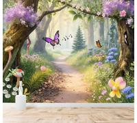 Tzxztt Forêt Sentier Papillons Fleurs Champignons Papier Peint 3D Moderne Soie Texturée Haut De Gamme Idéal Pour Le Salon Et La Chambre à Coucher-150cm×105cm