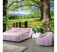 Tzxztt Forêt Verte Fraîche Cygne Et Lotus Papier Peint 3E Moderne Soie Texturée Haut De Gamme IdéAl Pour Le Salon Et La Chambre à Coucher-430cm×300cm