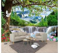 Tzxztt Fraîcheur Arbres Verts Cascade Paysage Naturel Paradis Papier Peint 3D Moderne Soie Texturée Haut De Gamme Idéal Pour Le Salon Et La Chambre à Coucher-250cm×170cm